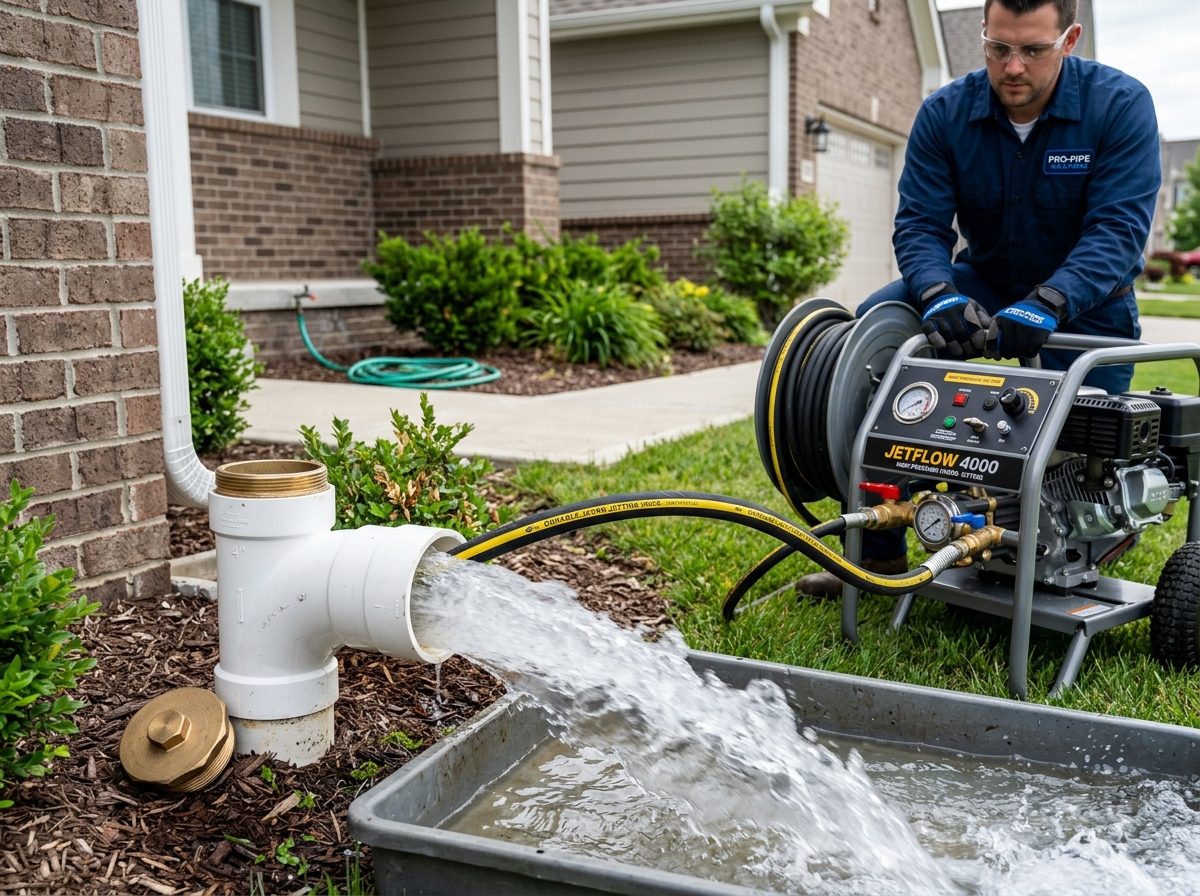 High-pressure hydro jetting equipment in operation